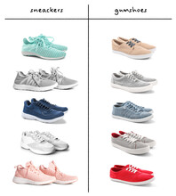 Collection Of Different Shoes On White Background