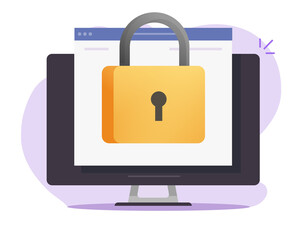 Aufkleber - Computer secure online lock closed vector, internet privacy web access protected desktop pc via padlock flat cartoon icon, website protection technology, digital security or cyber private network