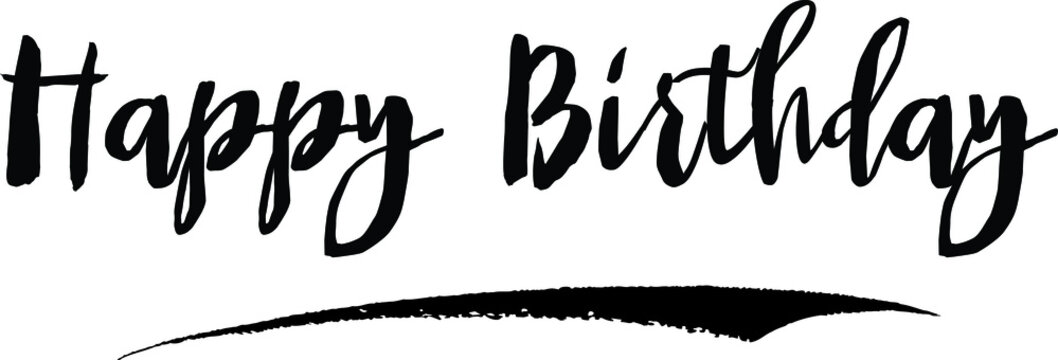 Happy Birthday Calligraphy Black Color Text On White Background