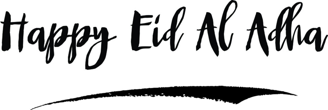 Happy Eid Al Adha Calligraphy Black Color Text On White Background