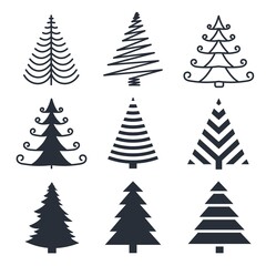  Set of Christmas trees. Simple vector icons isolated on white background.
