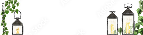 ランタンとつる草のフレームイラスト Background Wall Mural Backgrou Ko Hamari