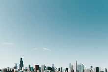 Sunny Blue Sky Above Highrise Cityscape, Chicago, Illinois, USA
