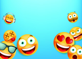 Wall Mural - High Quality Yellow Emoticon Character on Blue Background . Isolated Vector Elements