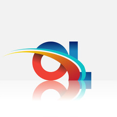 initial letter ol logotype company name colored red and blue and swoosh design. vector logo for busi