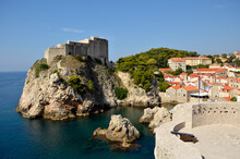 Lovrijenac Fortress In Dubrovnik, Croatia, Seen From The City Walls In The Sunny Day