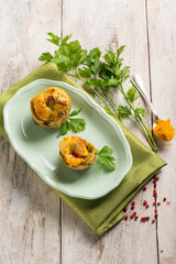 Canvas Print - stuffed artichoke with scallop pink pepper and turmeric