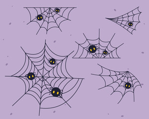 The collection of cute spider web for decorate about halloween in flat vector style. 
