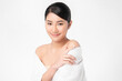 © kitthanes  - Beautiful young asian woman with clean fresh skin on white background, Face care, Facial treatment, Cosmetology, beauty and spa, Asian women portrait