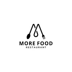 Wall Mural - Creative simple modern Restaurant fork and spoon with M sign logo design template.