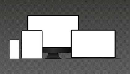 Poster - Realistic vector laptop, tablet computer, monitor and mobile phone template