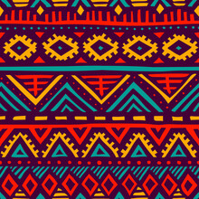 Seamless Vintage Pattern. Grungy Texture. Ethnic And Tribal Motifs. Blue, Orange, Red And Purple Colors. Vector Illustration.