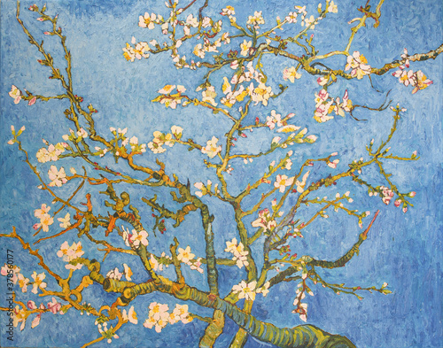 Naklejki Vincent van Gogh  kwitnace-drzewo-migdalowe-piekny-obraz-olejny-na-plotnie-na-podstawie-wielkiego-obrazu-van