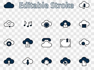 Poster - Set of cloud vector line icon. It contains symbols to upload, download, link and more. Editable Stroke. 32x32 pixels.