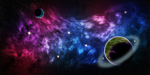 beautiful space landscape where planets and galaxies are visibl
