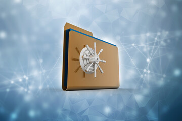 Poster - Yellow folder and lock. Data security concept. 3D rendering