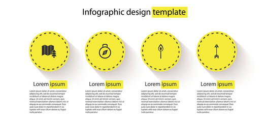 Sticker - Set Location of the forest, Compass, Burning match with fire and Hipster arrow. Business infographic template. Vector.