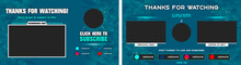 Youtube End Screen With Blue Design And Blue Lines. Youtube Video Template,  Background,  Outro Card, End Screen, Banner, Channel. Social Media Design.