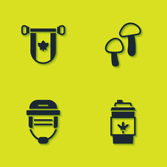 Wall Mural - Set Pennant Canada, Coffee cup to go, Hockey helmet and Mushroom icon. Vector.