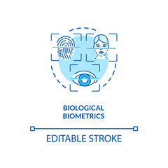 Poster - Biological biometrics concept icon. People palms prints. Eye lid scanning system. Face recognition ideas idea thin line illustration. Vector isolated outline RGB color drawing. Editable stroke