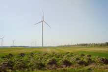 Bright Blue Sky Moving And Wind Turbine