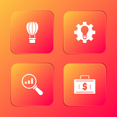 Poster - Set Hot air balloon, Light bulb and gear, Magnifying glass analysis and Briefcase money icon. Vector.