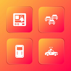 Canvas Print - Set Television report, Traffic jam, Police assault shield and car and flasher icon. Vector.