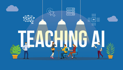 Poster - teaching ai artificial intelligence concept with team people and modern icon object modern flat