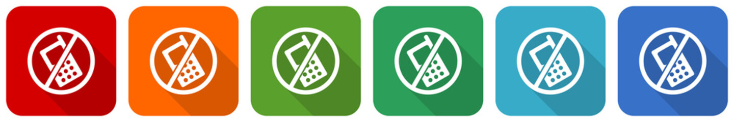 Poster - No phone icon set, flat design vector illustration in 6 colors options for webdesign and mobile applications
