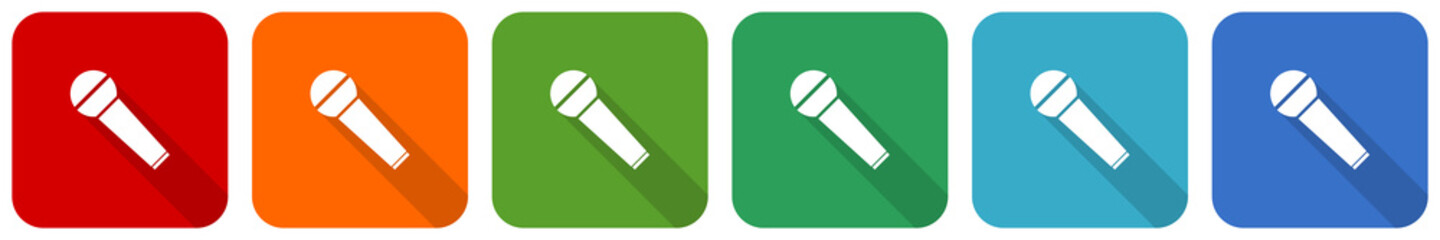 Fototapete - Microphone and music, karaoke icon set, flat design vector illustration in 6 colors options for webdesign and mobile applications