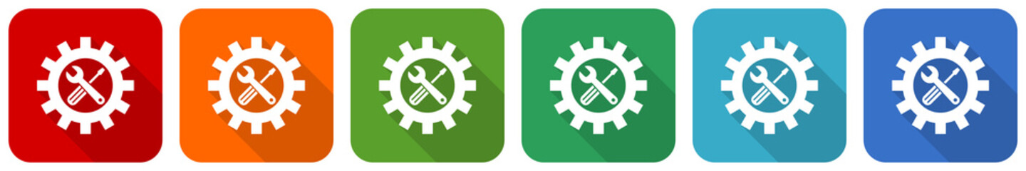 Aufkleber - Repair, industry, service concept icon set, flat design vector illustration in 6 colors options for webdesign and mobile applications