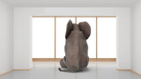 Fototapeta Zwierzęta - Elephant sitting in minimalist room
