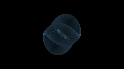 Wall Mural - Animation of blue wire framed holographic sphere with various rotations and transformations in space trough time.