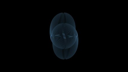 Wall Mural - Animation of blue wire framed holographic sphere with various rotations and transformations in space trough time.