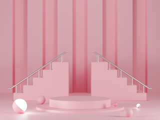 Wall Mural - 3d rendering empty cylinder podium with two stairs.