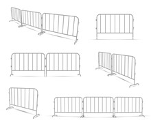 Barriers Work Zone, Pedestrian, Construction Realistic Set. Metal Lattice Fence.