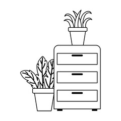 Canvas Print - office cabinet with potted plants decoration isolated design white background line style