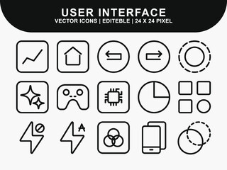 User Interface icons set. ui icons. home icon. arrow icon. mail message email icon. icon line style icon. vector illustration. vector icon.