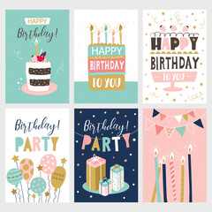 Wall Mural - happy birthday card set. vector