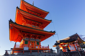 Temple and pagoda in the high part of Kyoto (Japan)