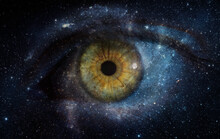 Cosmic Eye. Macro Photo Of A Hazel Eye In Space