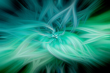 Poster - Abstract colorful illustration. Interesting, swirling, abstract background or texture with shades of green, black, blue flowing outwards from the center becoming soft