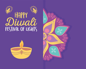 Canvas Print - happy diwali festival, floral mandala candle light spiritual event, vector design