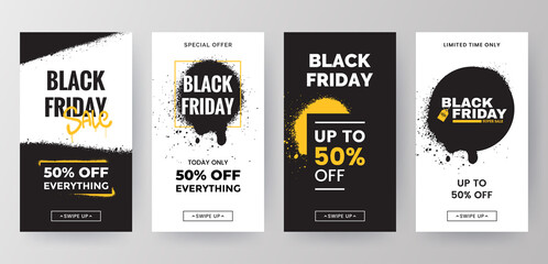 Wall Mural - black friday sale social media stories template collection. sale banners design in grunge style. bac