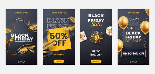 Wall Mural - black friday stories template collection. sale banners set for social media, mobile apps. design of 
