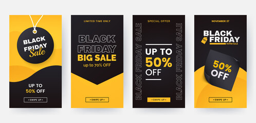 Wall Mural - black friday stories template for social media and mobile app. sale web banners with geometric shape