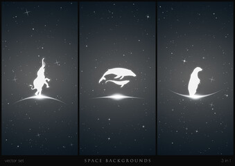 Sticker - Animal silhouettes. Elephant, whale, bear. Abstract starry vector set