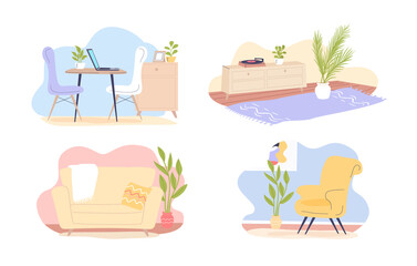 different colorful interiors design vector illustration