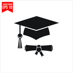 graduation cap and diploma icon symbol Flat vector illustration for graphic and web design