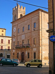 Poster - Italy, Marche, Castelfidardo, city Town Hall historical medieval building.